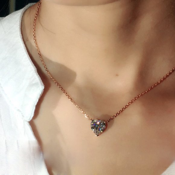 *NEW 3CT 18K Rose Gold Diamond Heart Necklace - Picture 3 of 6